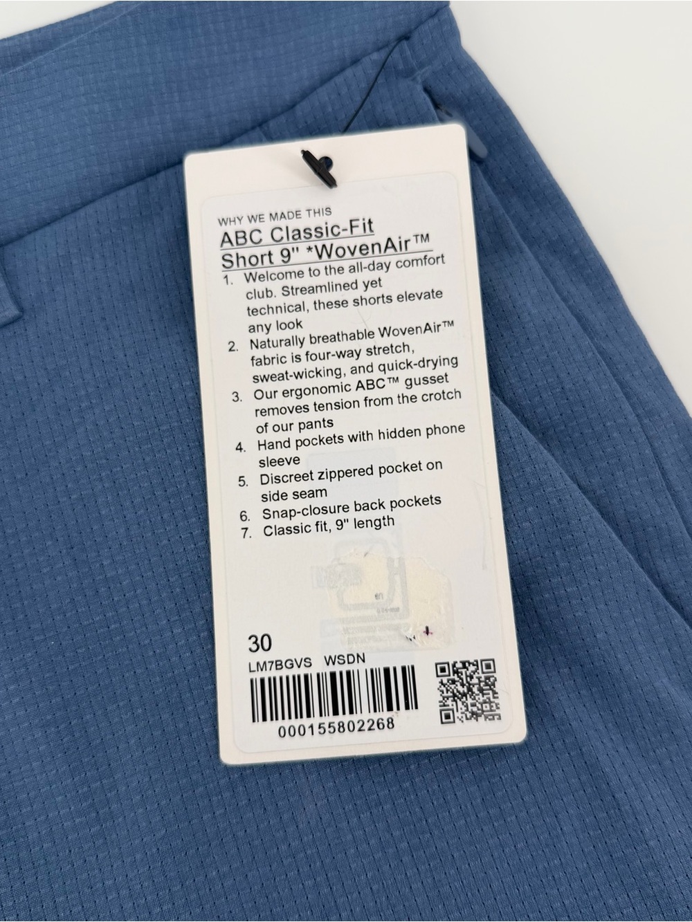 NWT Lululemon Men's ABC Classic-Fit Short 9" WovenAir 30 Blue Golf Luxury Preppy - Picture 3 of 9